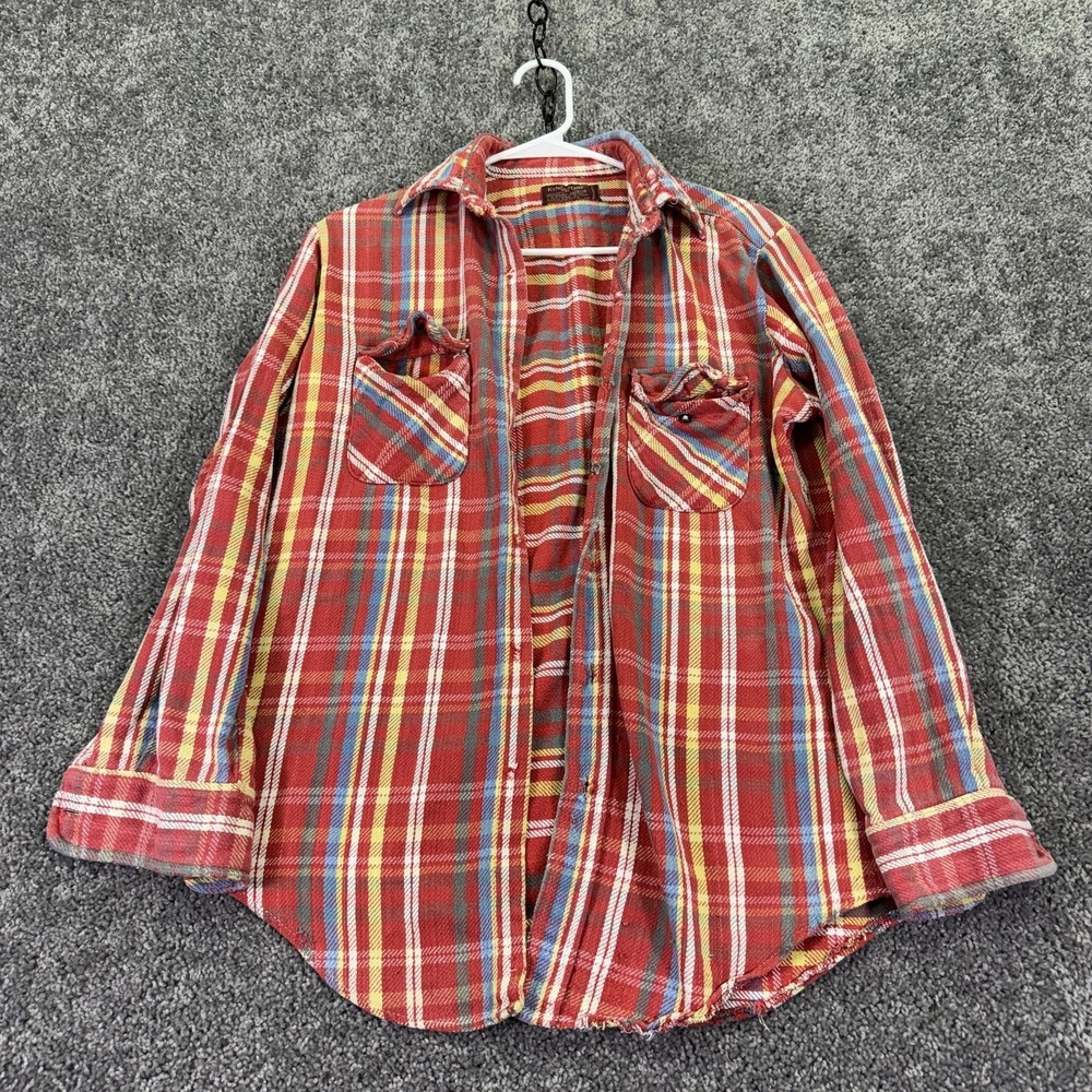 Vtg Kingsport Shirt Mens Medium Red Plaid Long Sleeve Button Flannel Pocket